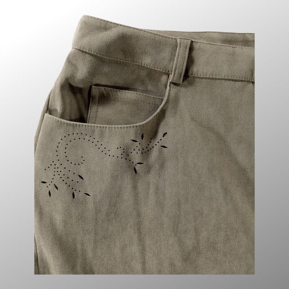 New Talbots Pants Sz 16 (36x32) Stretch Floral Perforated Detail Velvet Straight - Picture 3 of 11